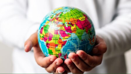 Abstract map and partner connection lines representing the Retail4Earth consortium.